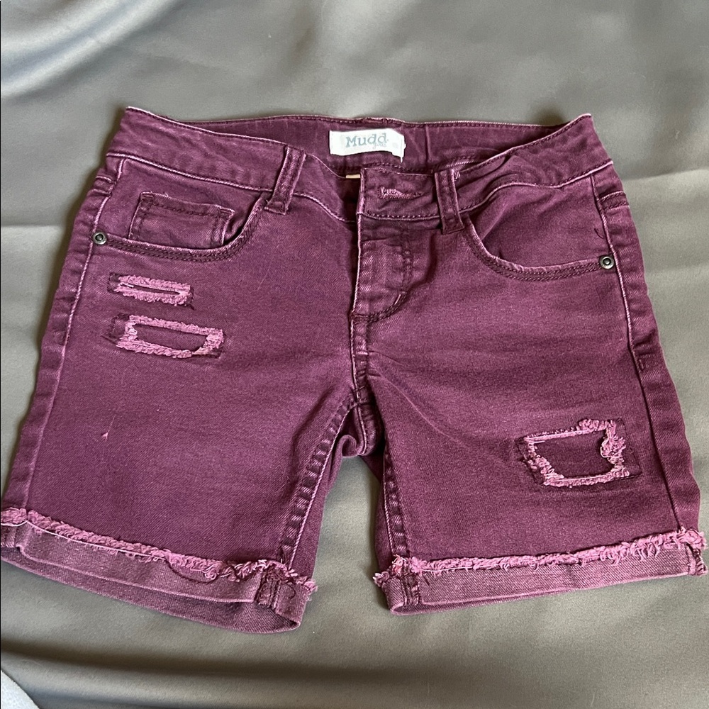 Mudd Maroon Distressed Denim Shorts